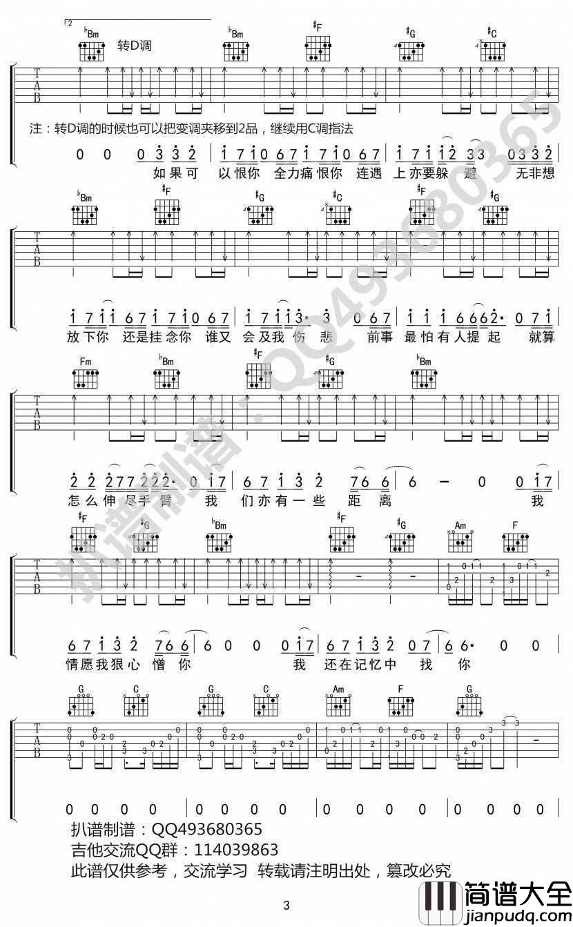 爱在记忆中找你吉他谱_C调弹唱谱_图片谱高清版_林峰