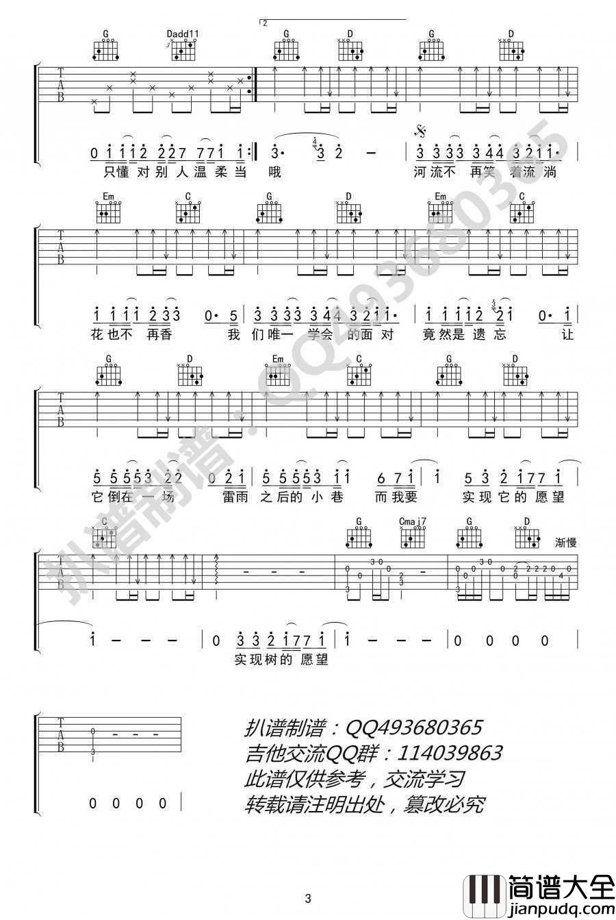 _树读_吉他谱_王俊凯_树读六线谱