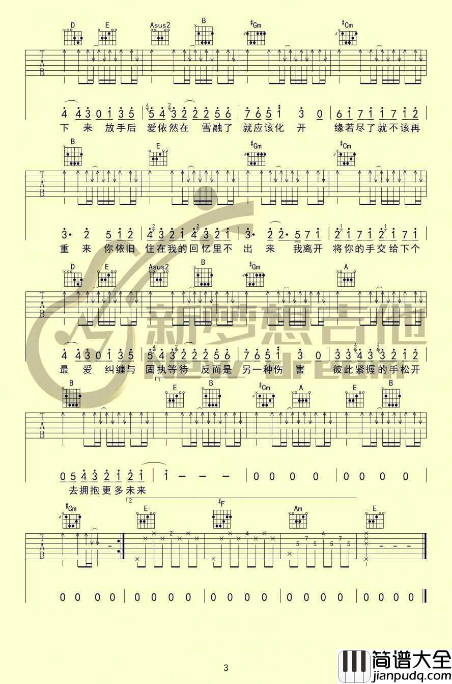 不该吉他谱_周杰伦_不该六线谱_幻城主题曲