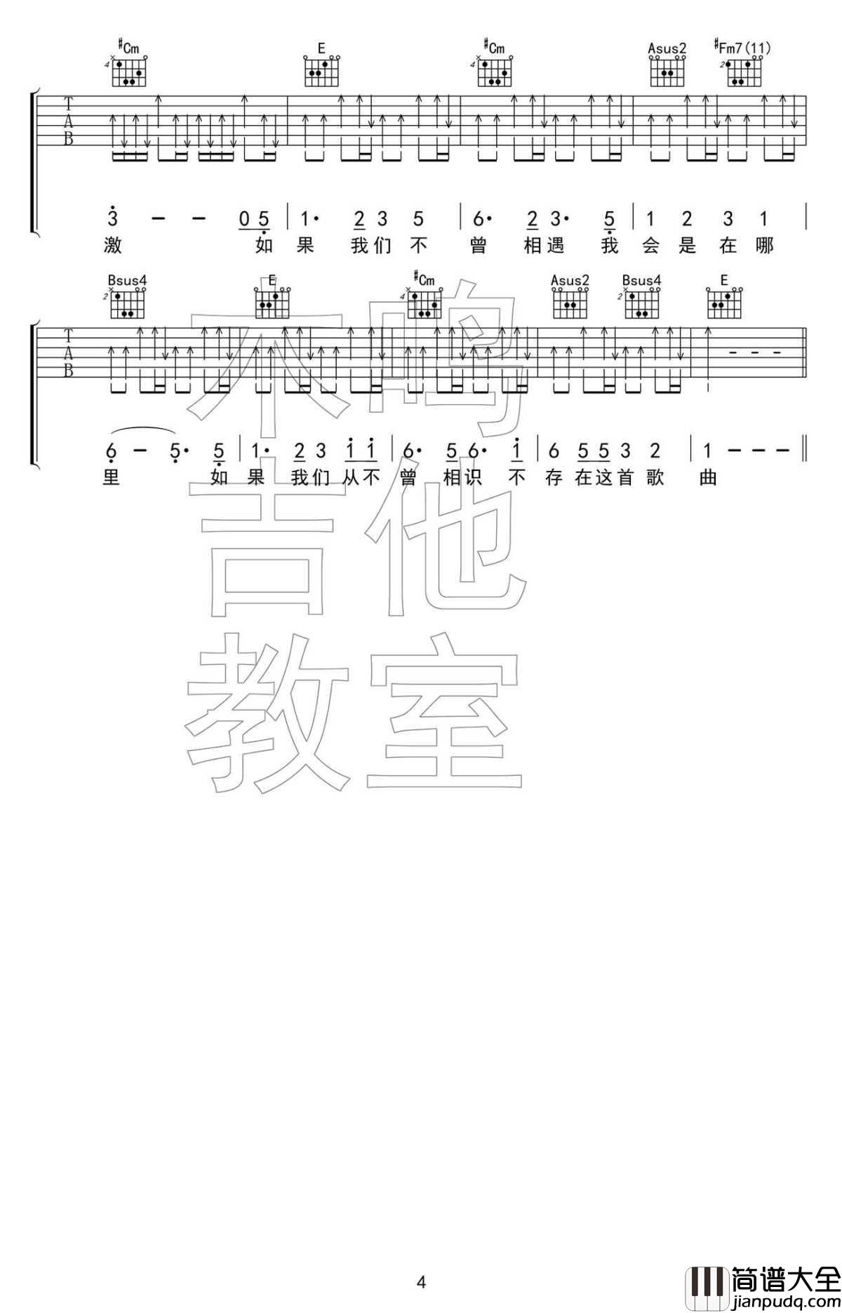 如果我们不曾相遇吉他谱_五月天_六线谱_高清弹唱谱