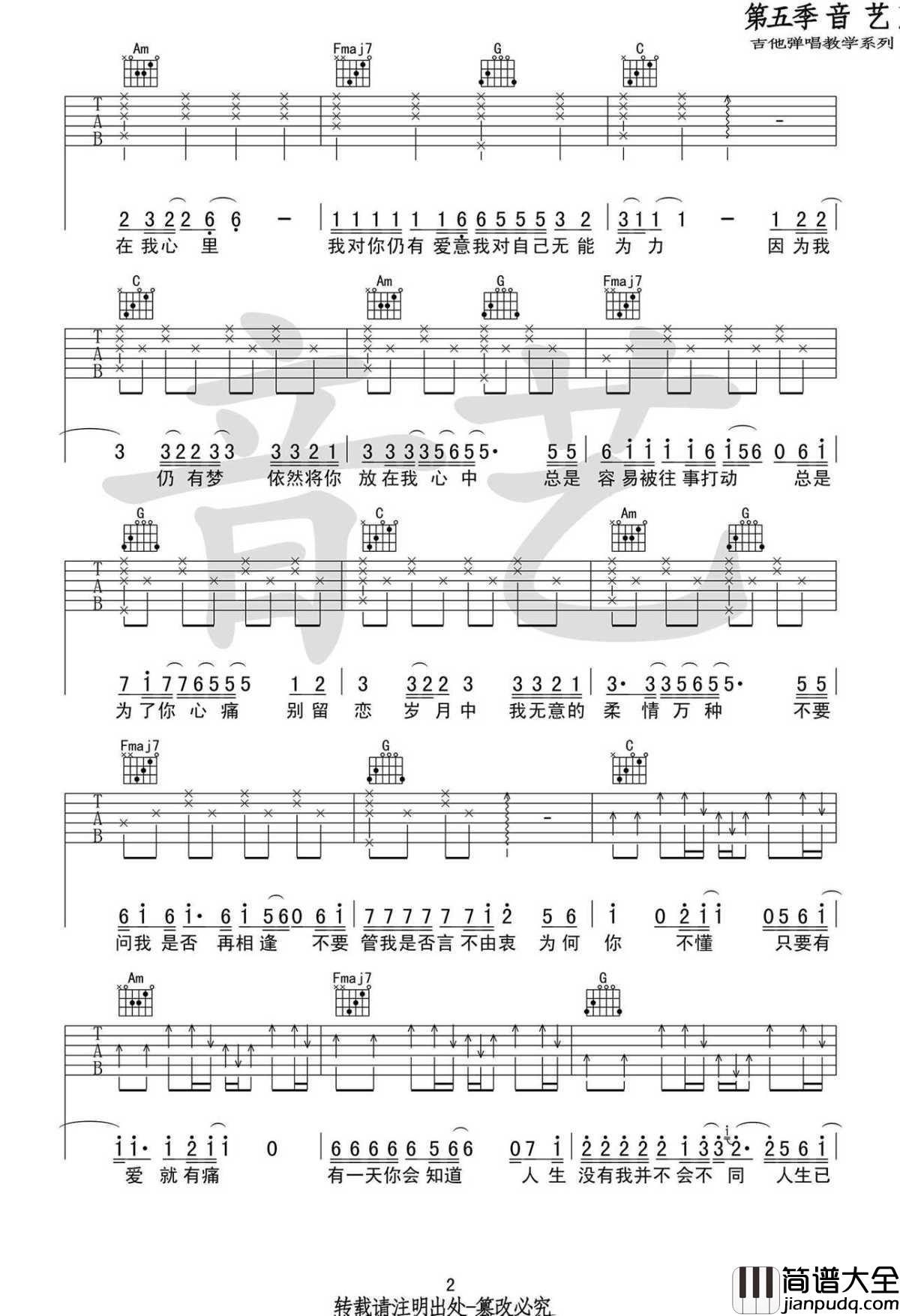 当爱已成往事吉他谱_C调高清弹唱谱_张国荣