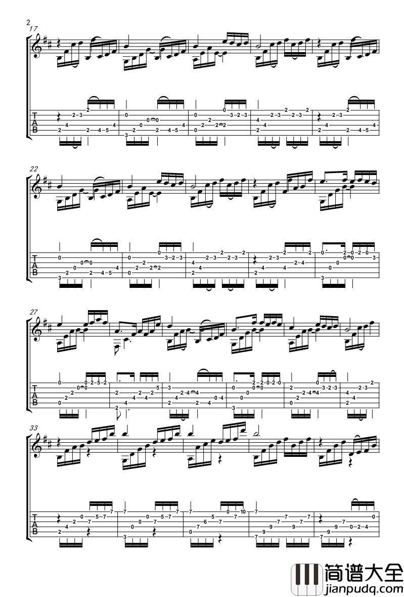 夜的钢琴曲五吉他谱_石进_指弹独奏谱