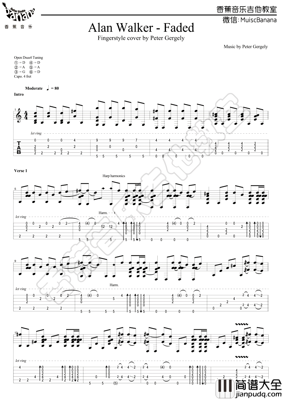 Faded_指弹吉他谱_Alan_Walker_Faded_吉他独奏谱