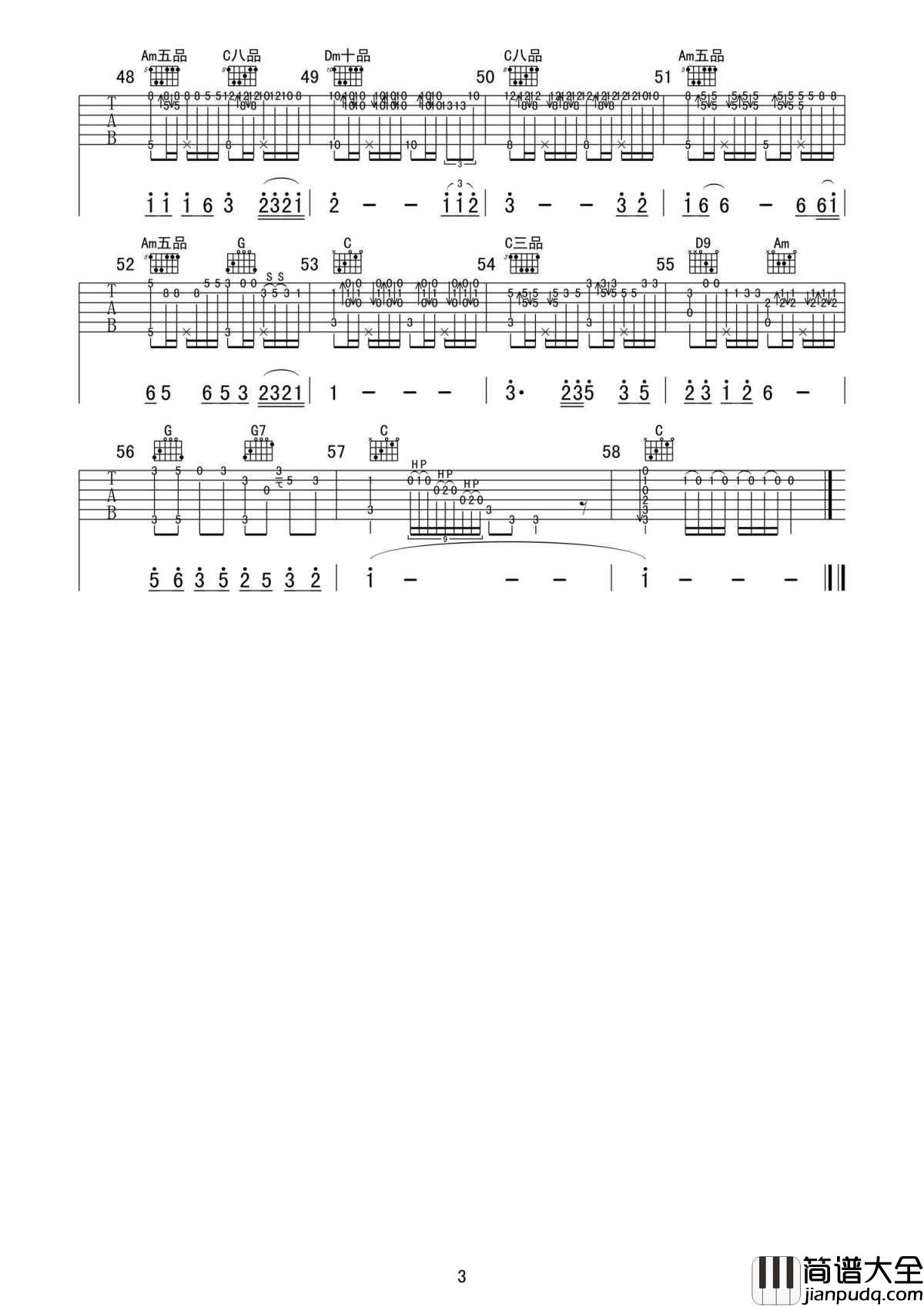 迟来的爱吉他谱_C调高清版_李茂山_指弹吉他独奏谱