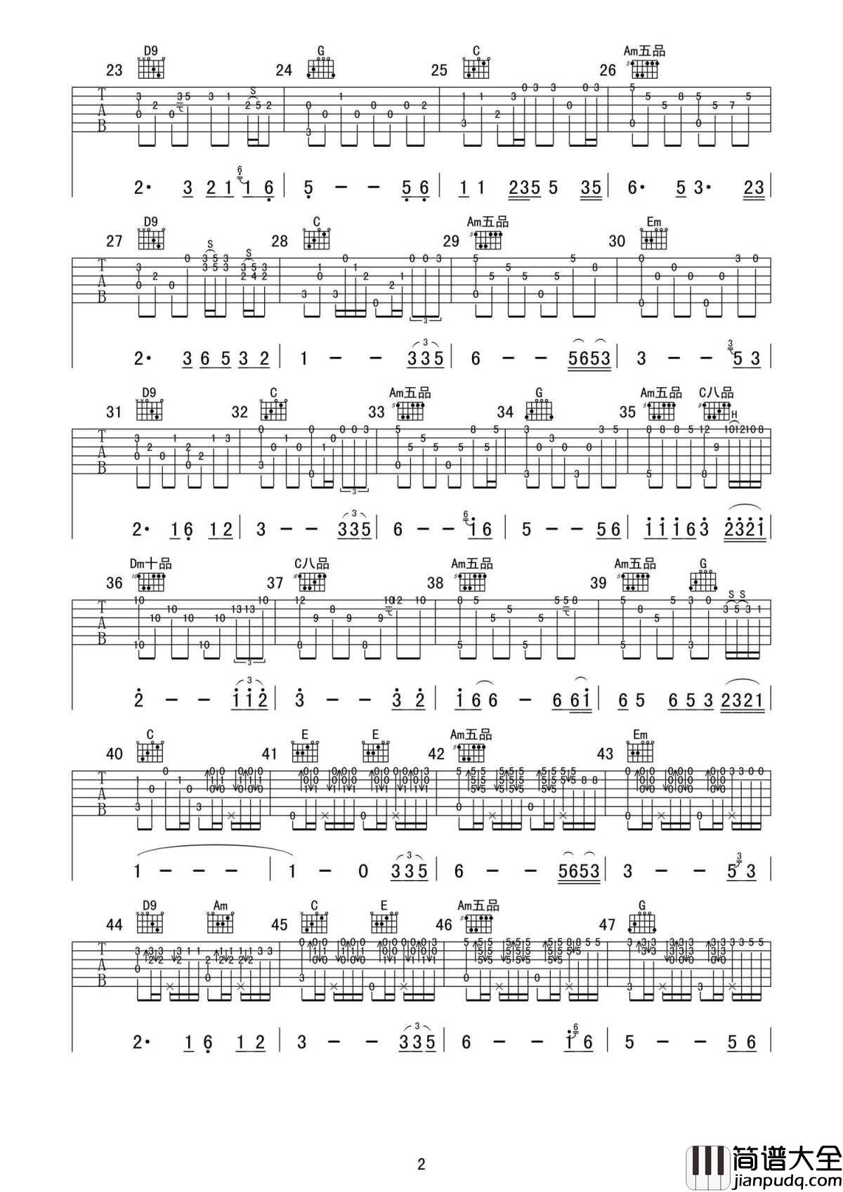 迟来的爱吉他谱_C调高清版_李茂山_指弹吉他独奏谱