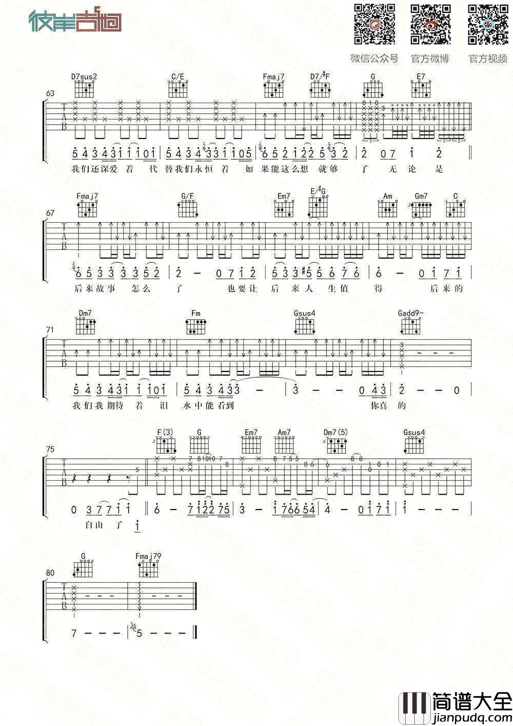 后来的我们吉他谱_C调弹唱谱_五月天_六线谱完整版