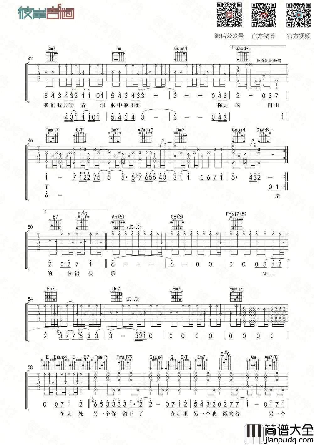 后来的我们吉他谱_C调弹唱谱_五月天_六线谱完整版