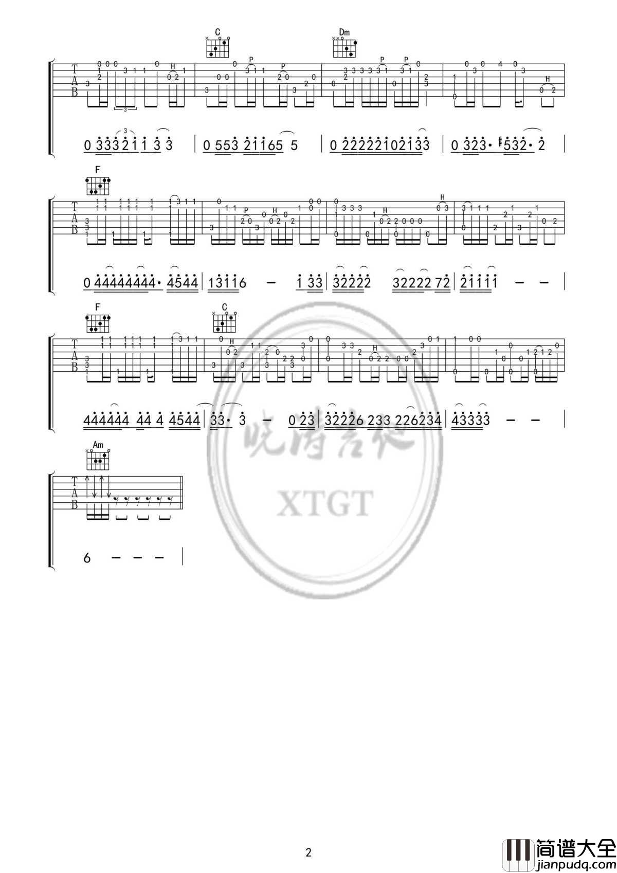 加州旅馆指弹谱_C调简单版_吉他独奏谱_高清图片谱