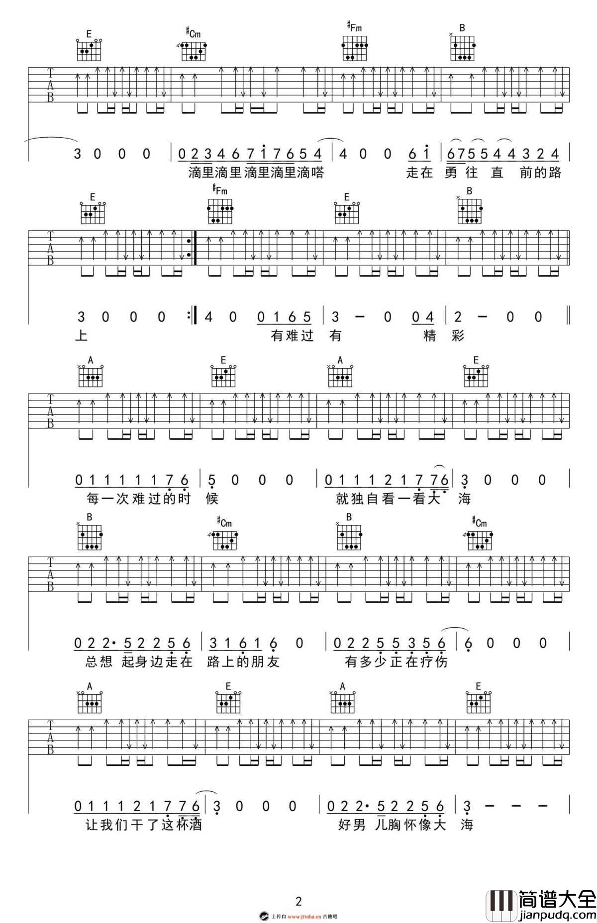 曾经的你吉他谱_许巍_高清弹唱谱_A调版本