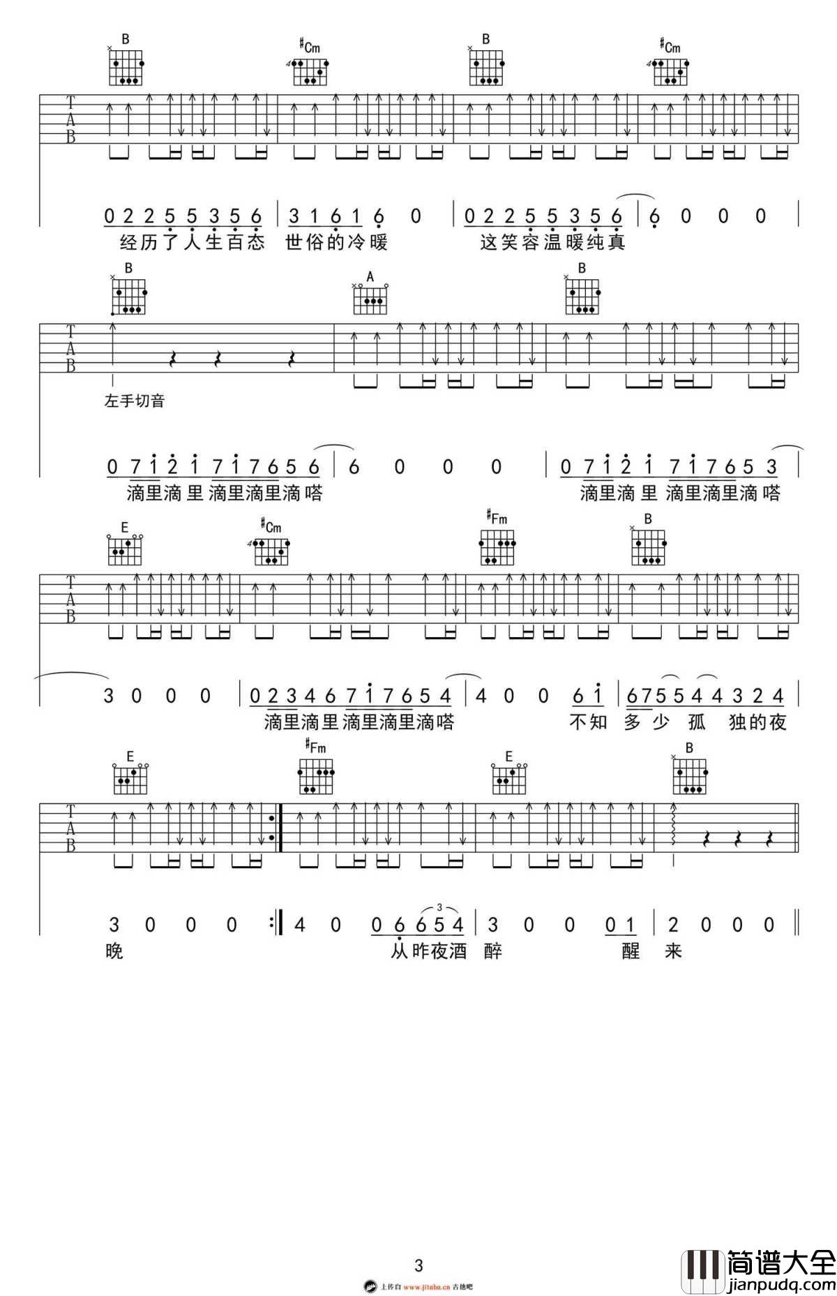 曾经的你吉他谱_许巍_高清弹唱谱_A调版本