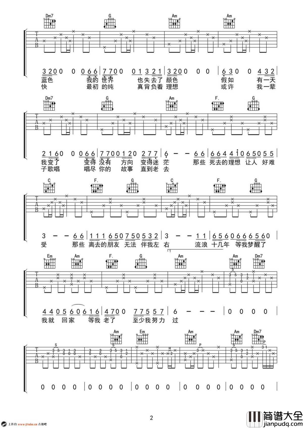关于理想吉他谱_刘俊男_关于理想六线谱