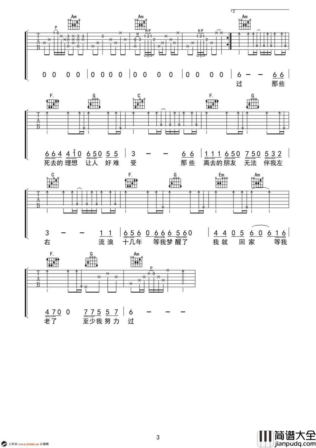 关于理想吉他谱_刘俊男_关于理想六线谱