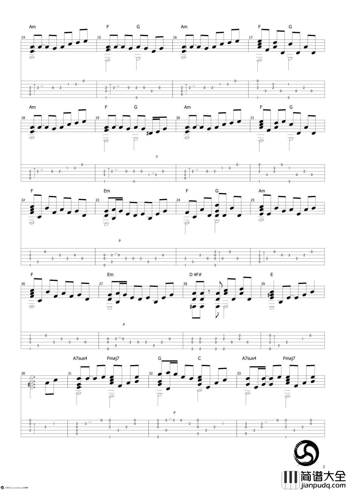 千本樱吉他谱_武士桑_原版指弹谱_高清完整图片谱