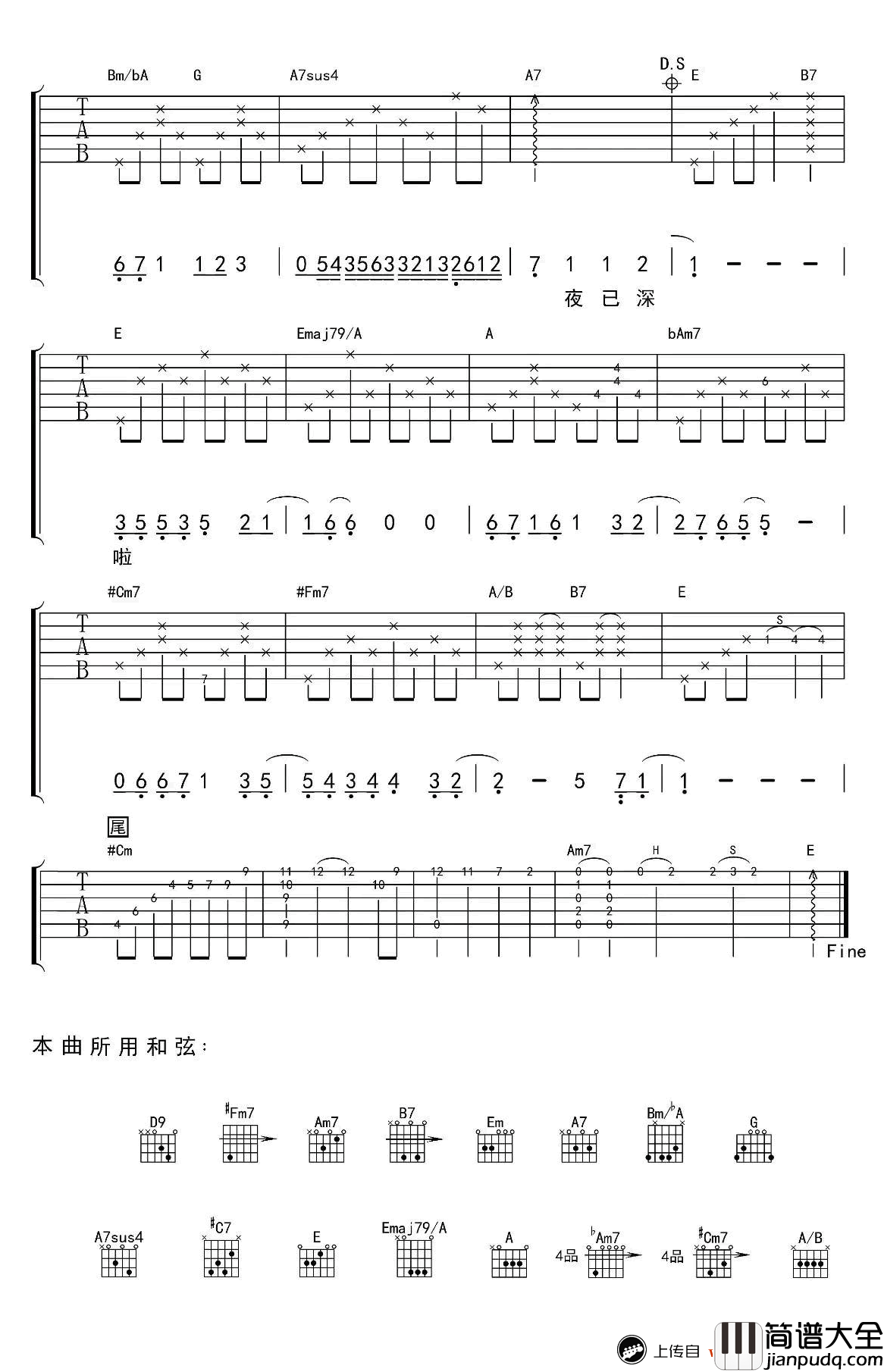 月半弯吉他谱_张学友_弹唱教学视频_六线谱