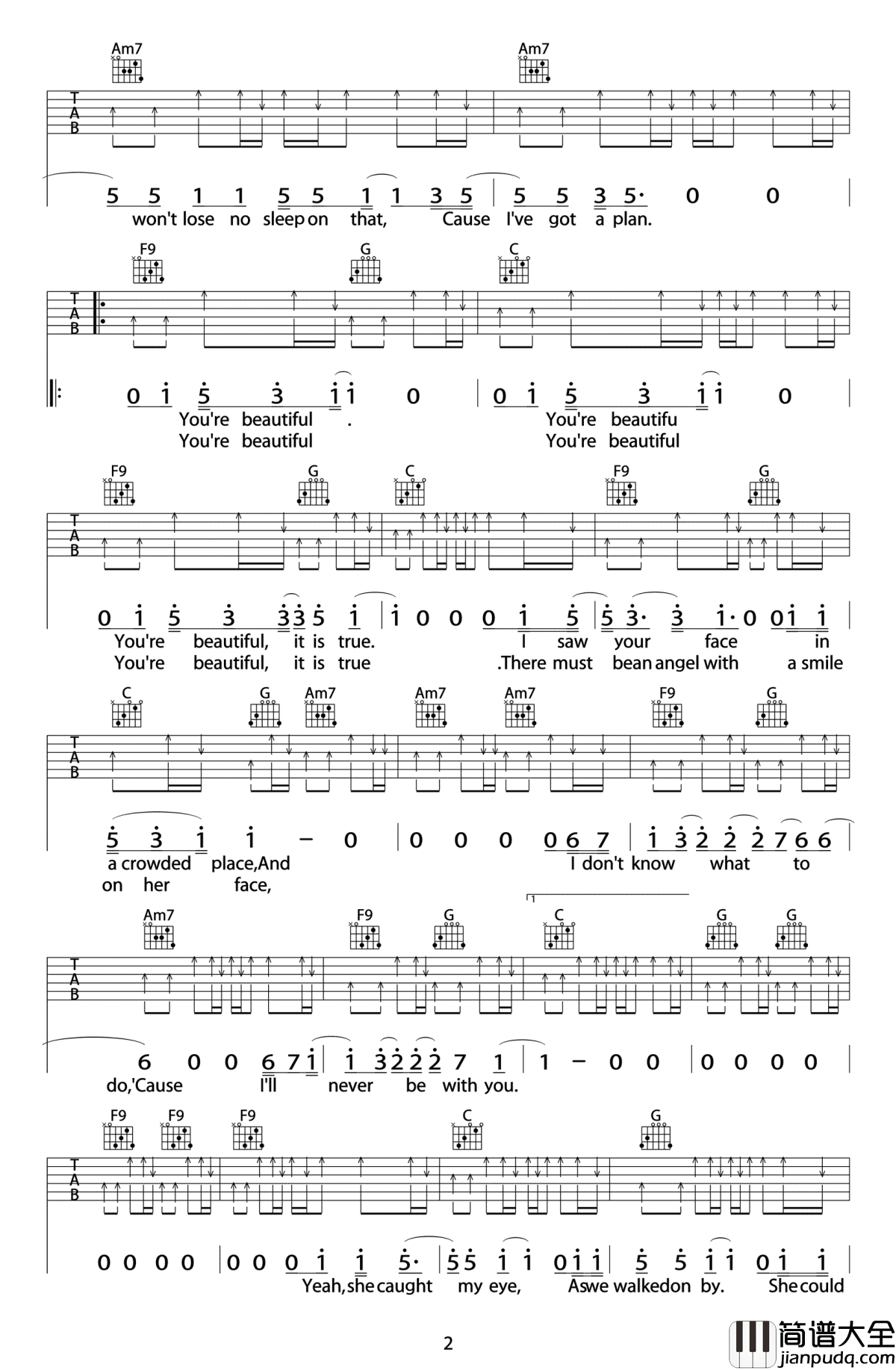 You_Are_Beautiful吉他谱_C调弹唱六线谱_James_Blunt