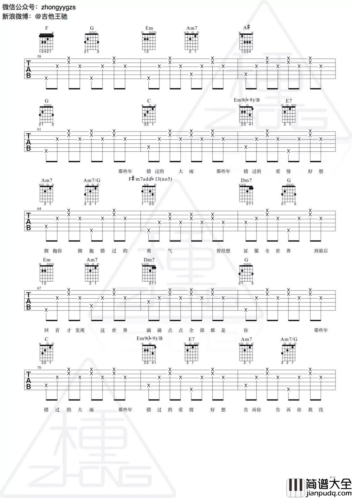 那些年吉他谱_胡夏_那些年_吉他弹唱谱_视频演示