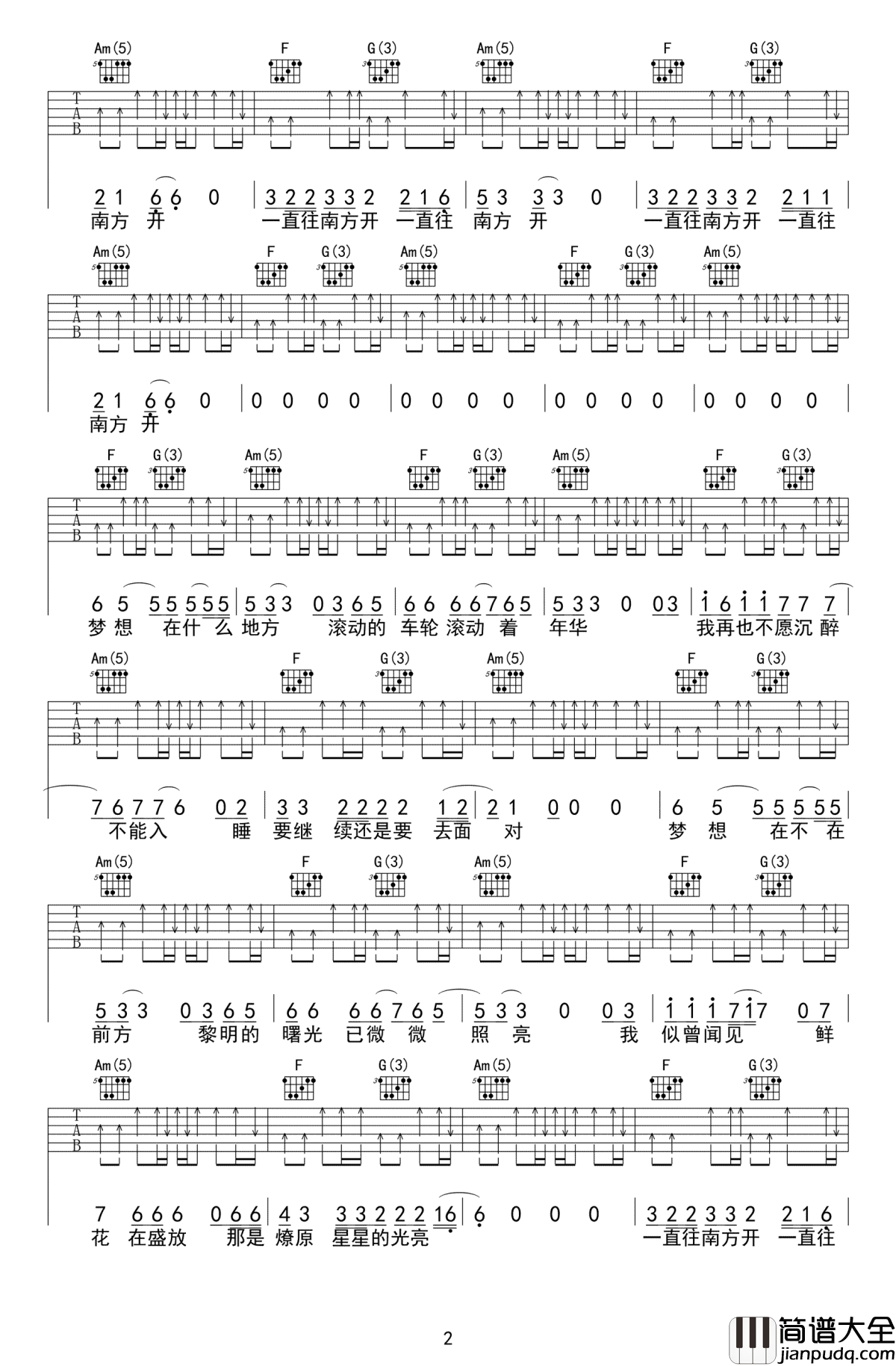 公路之歌吉他谱_C调版本_痛仰乐队