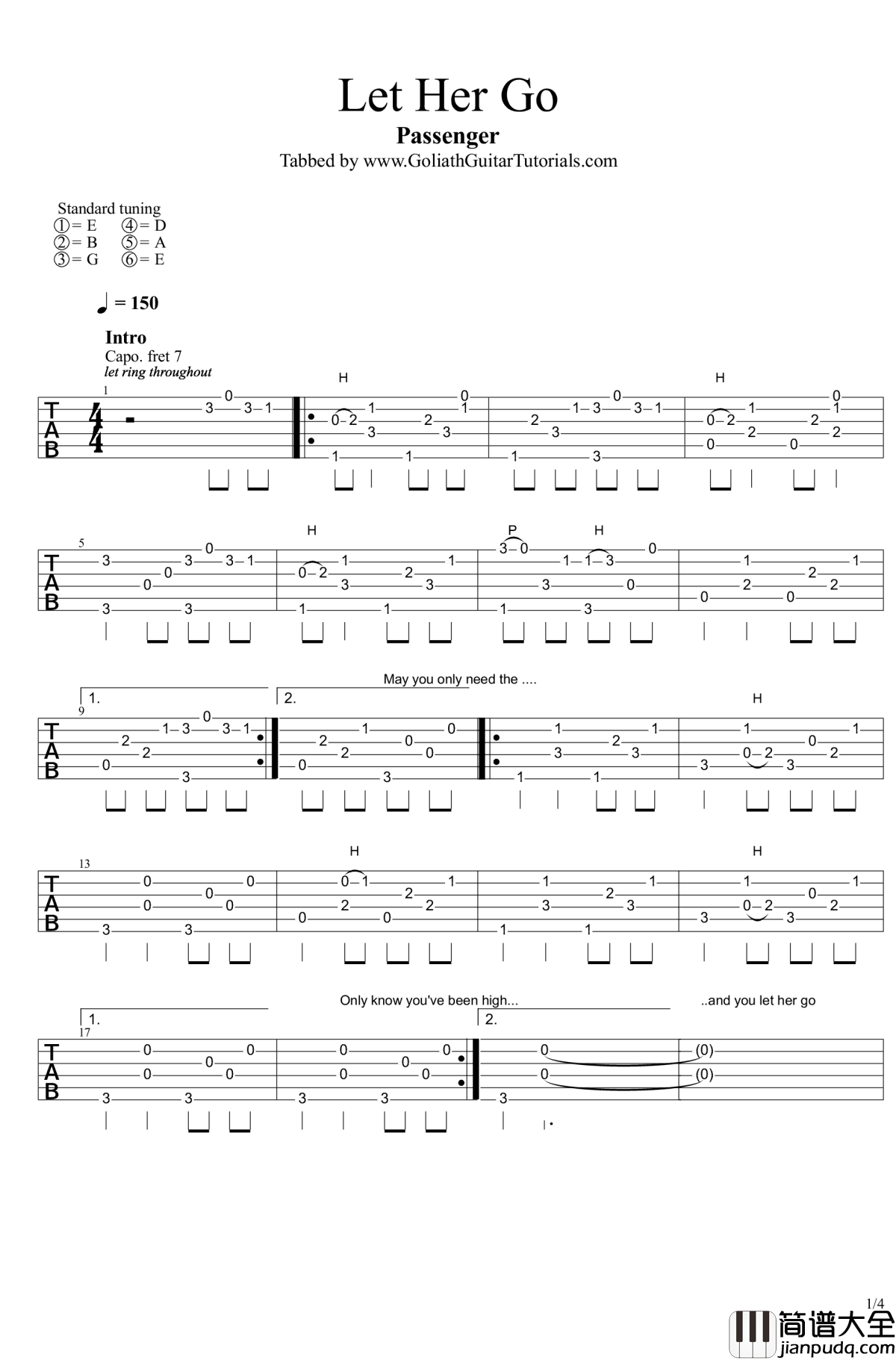 let_her_go吉他谱_Passenger_let_her_go六线谱_高清版