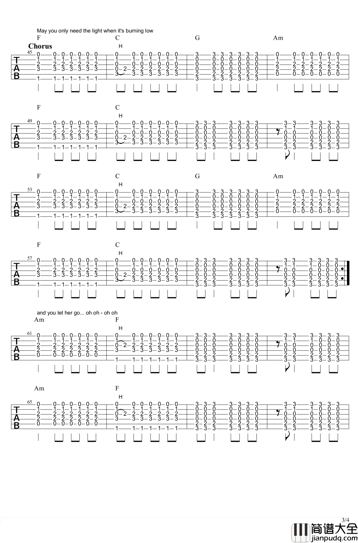 let_her_go吉他谱_Passenger_let_her_go六线谱_高清版