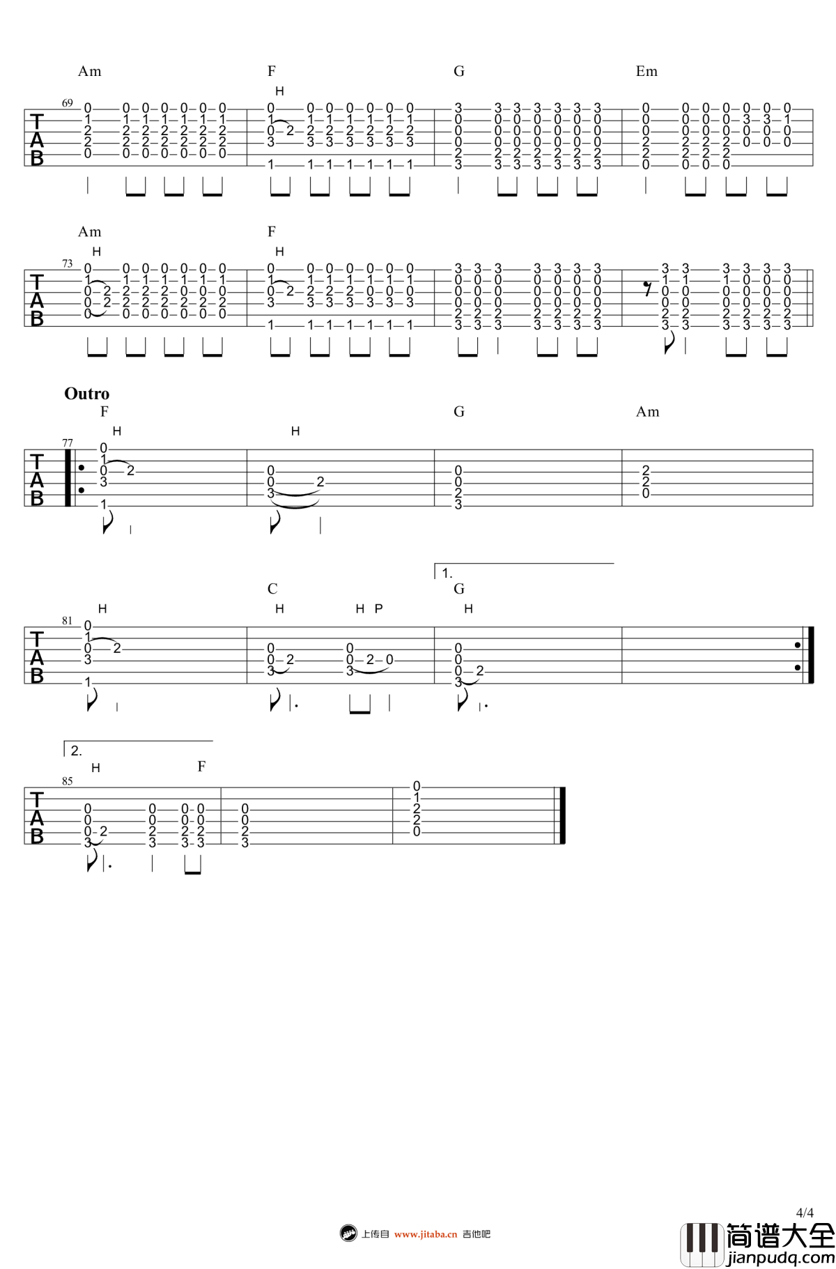 let_her_go吉他谱_Passenger_let_her_go六线谱_高清版