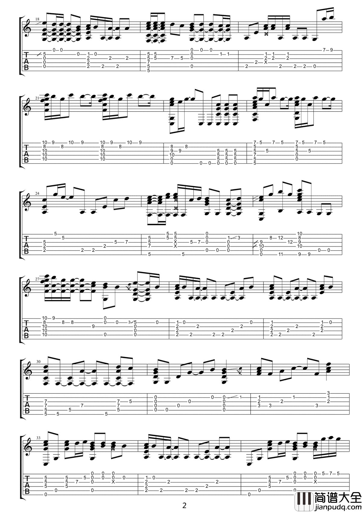 你就不要想起我指弹谱_田馥甄_吉他独奏谱_完整版图片谱