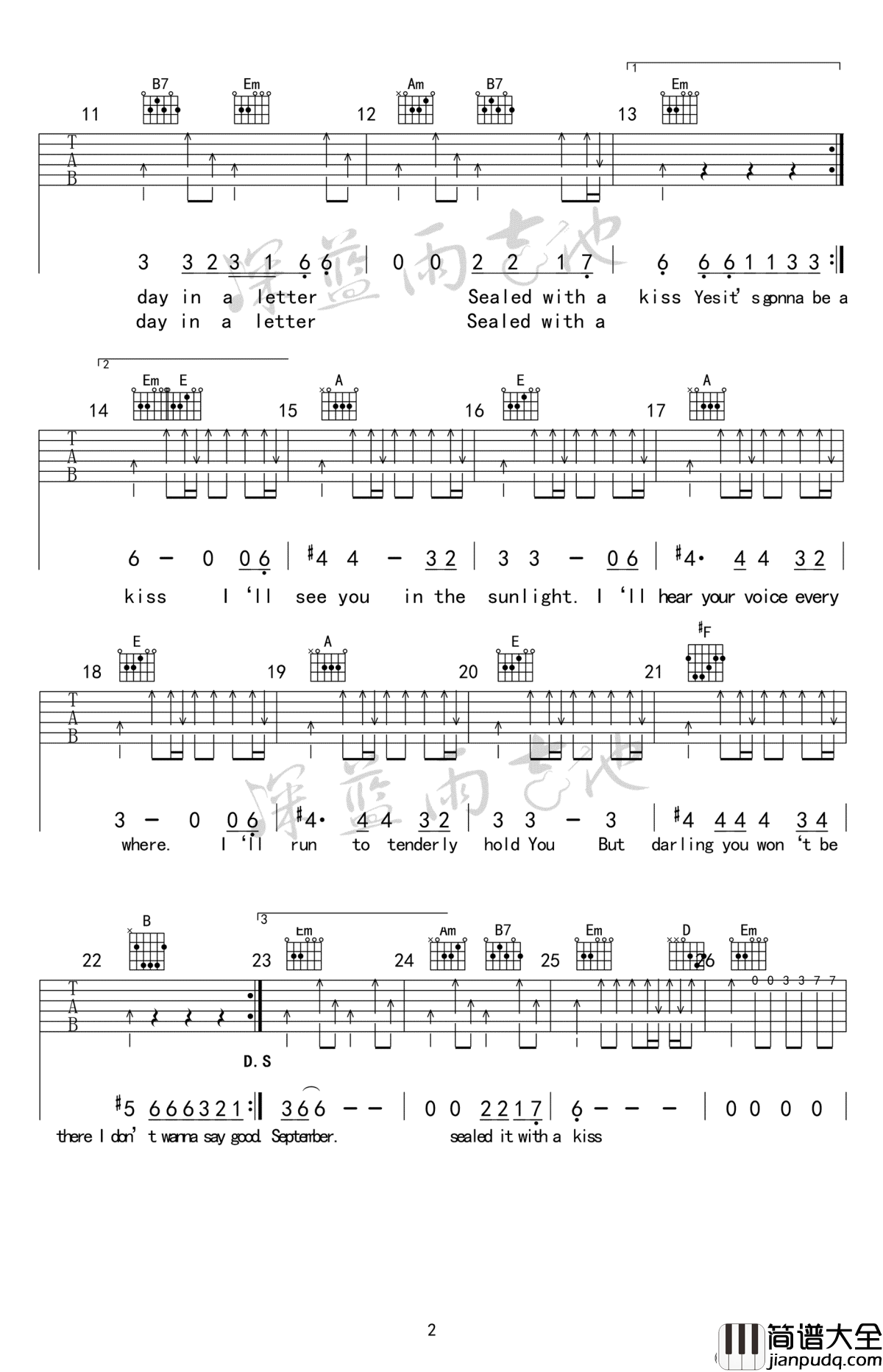 Sealed_With_A_Kiss吉他谱_以吻封缄六线谱_弹唱视频演示