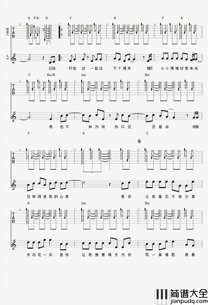 有点甜吉他谱_汪苏泷/by2_有点甜_六线谱_吉他弹唱谱