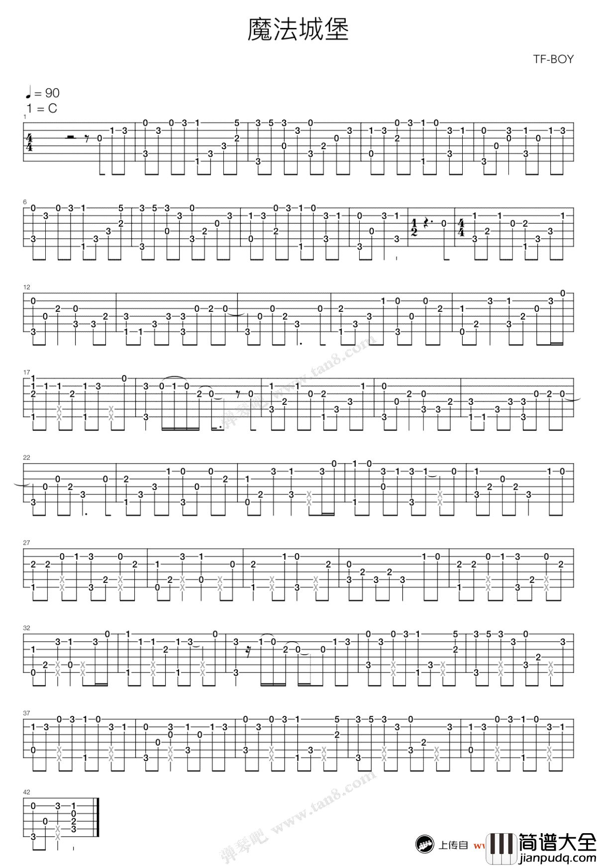 魔法城堡吉他谱_TFBOYS_C调简单版_高清图片谱