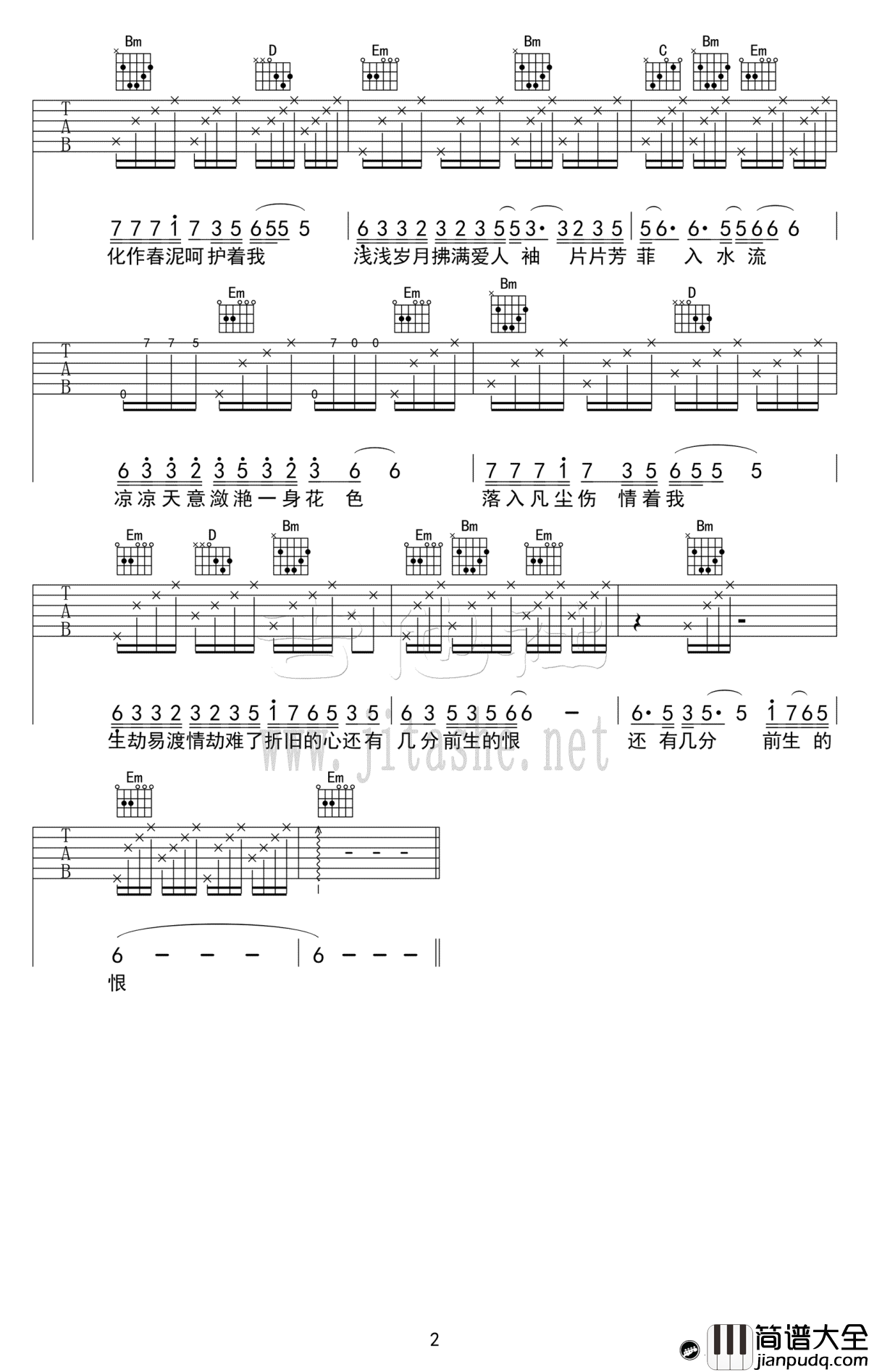 凉凉吉他谱_张碧晨/杨宗纬_吉他弹唱视频演示