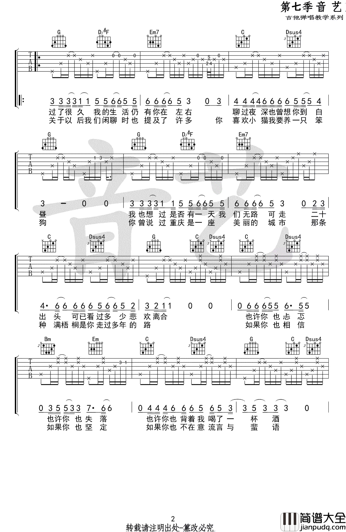 等我们老了,就定居在重庆吉他谱_房东的猫_弹唱六线谱
