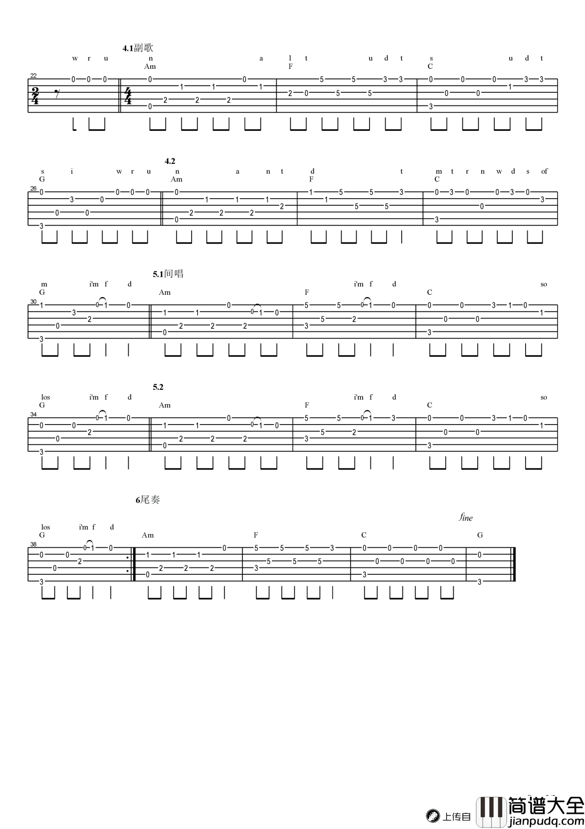 Faded指弹谱_初级版__Faded_吉他独奏谱_图片谱