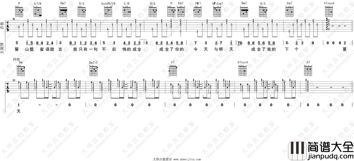 成全吉他谱_林宥嘉_吉他教学视频_高清弹唱谱