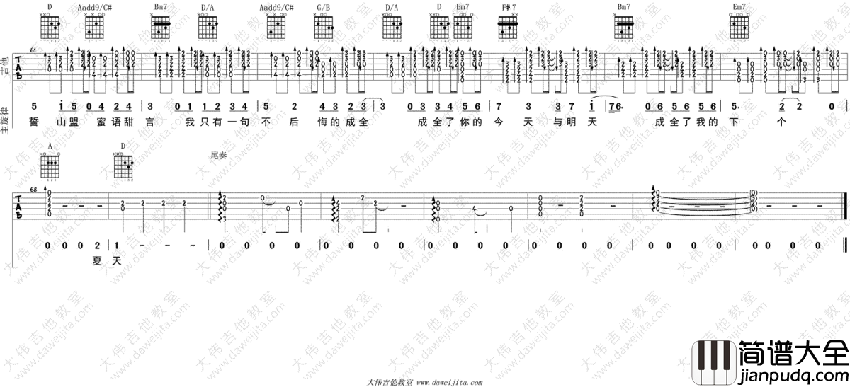 成全吉他谱_林宥嘉_吉他教学视频_高清弹唱谱