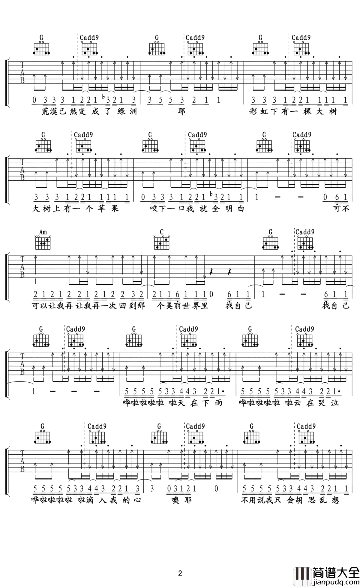 找自己吉他谱_陶喆_G调弹唱谱_高清图片谱