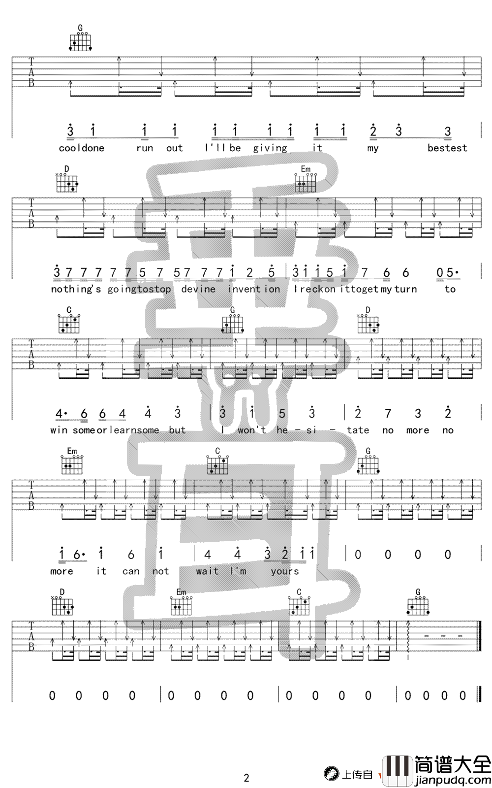 I'm_yours吉他谱_Jason_Mraz_G调弹唱谱_图片谱