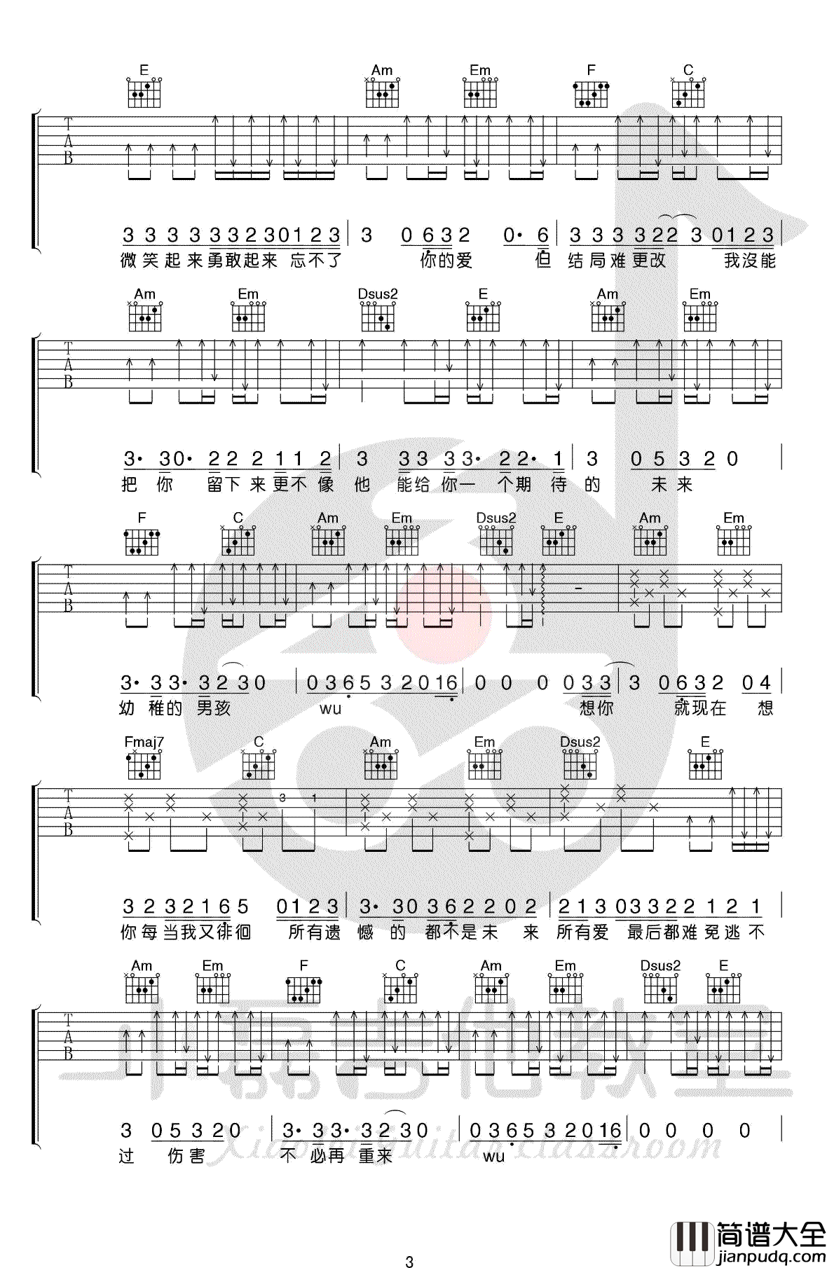 男孩吉他谱_C调_梁博