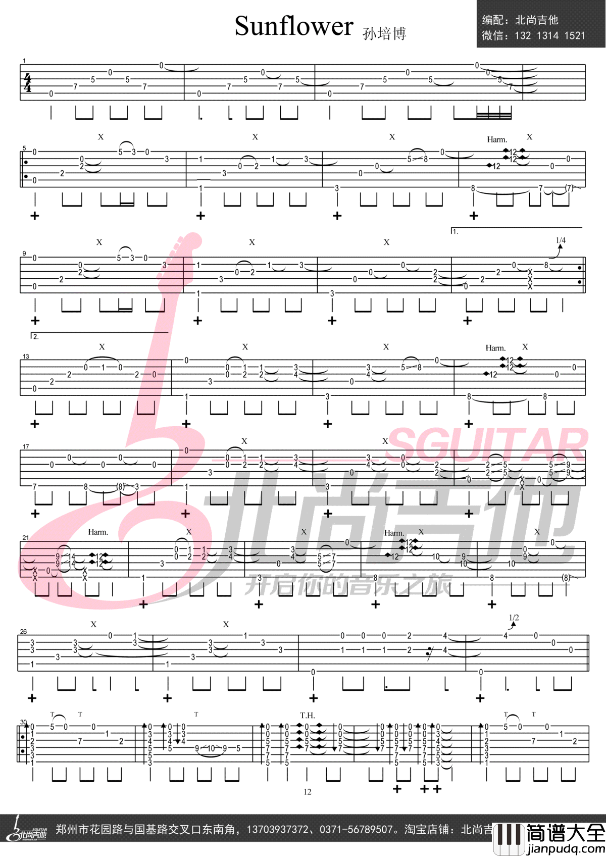 Sunflower指弹谱_孙培博_太阳花_吉他独奏谱_高清图片谱
