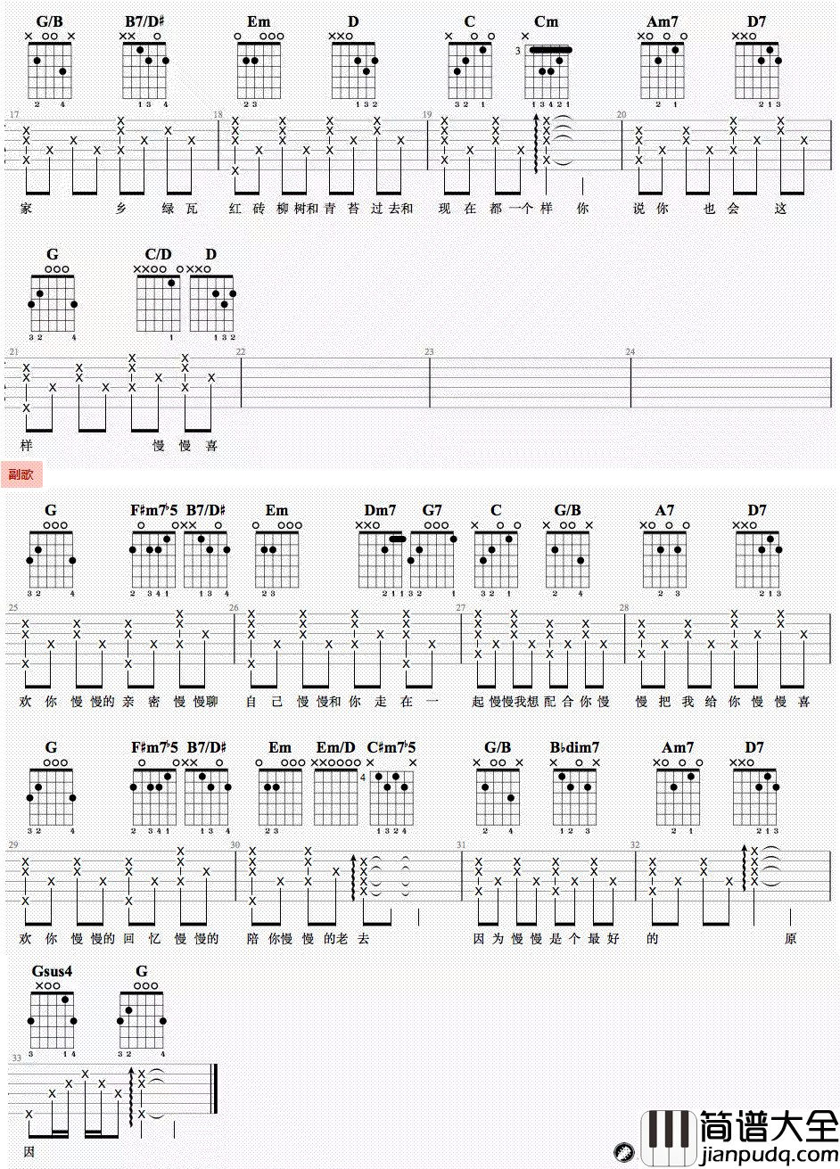 _慢慢喜欢你_吉他谱_G调_莫文蔚