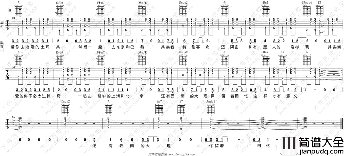 带你去旅行吉他谱_校长_吉他弹唱演示视频_高清图片谱
