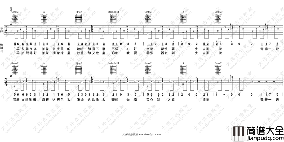 白羊吉他谱_徐秉龙_高清图片六线谱_吉他弹唱示范演示