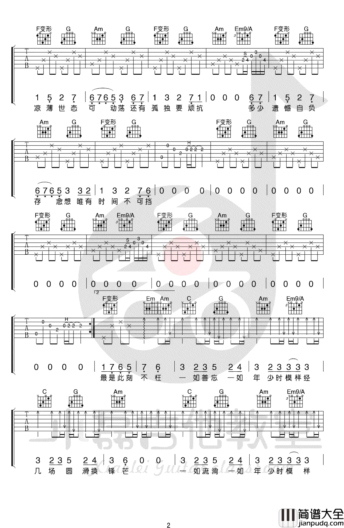 一如年少模样吉他谱_陈鸿宇_C调指法_弹唱教学视频