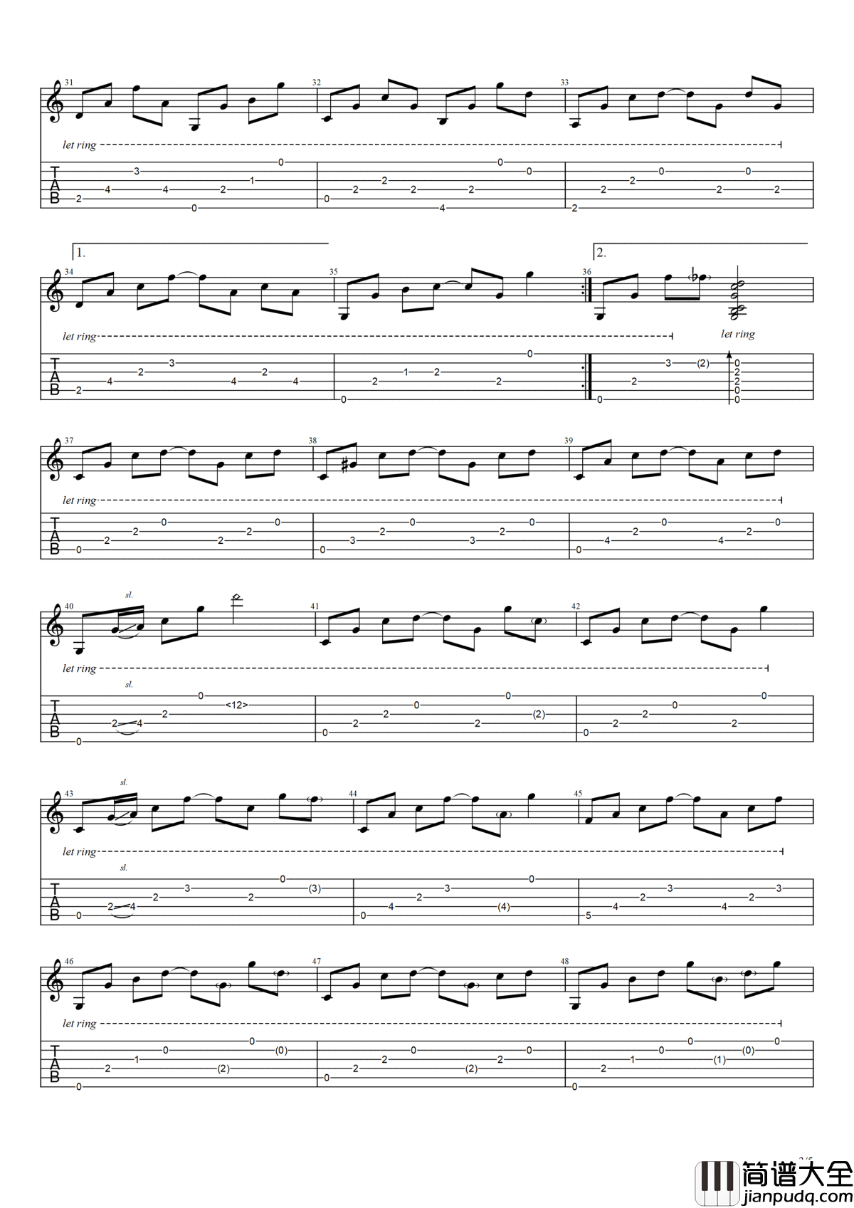 数不尽的星空吉他谱_曾沛慈_终极一班2_主题曲_高清六线谱