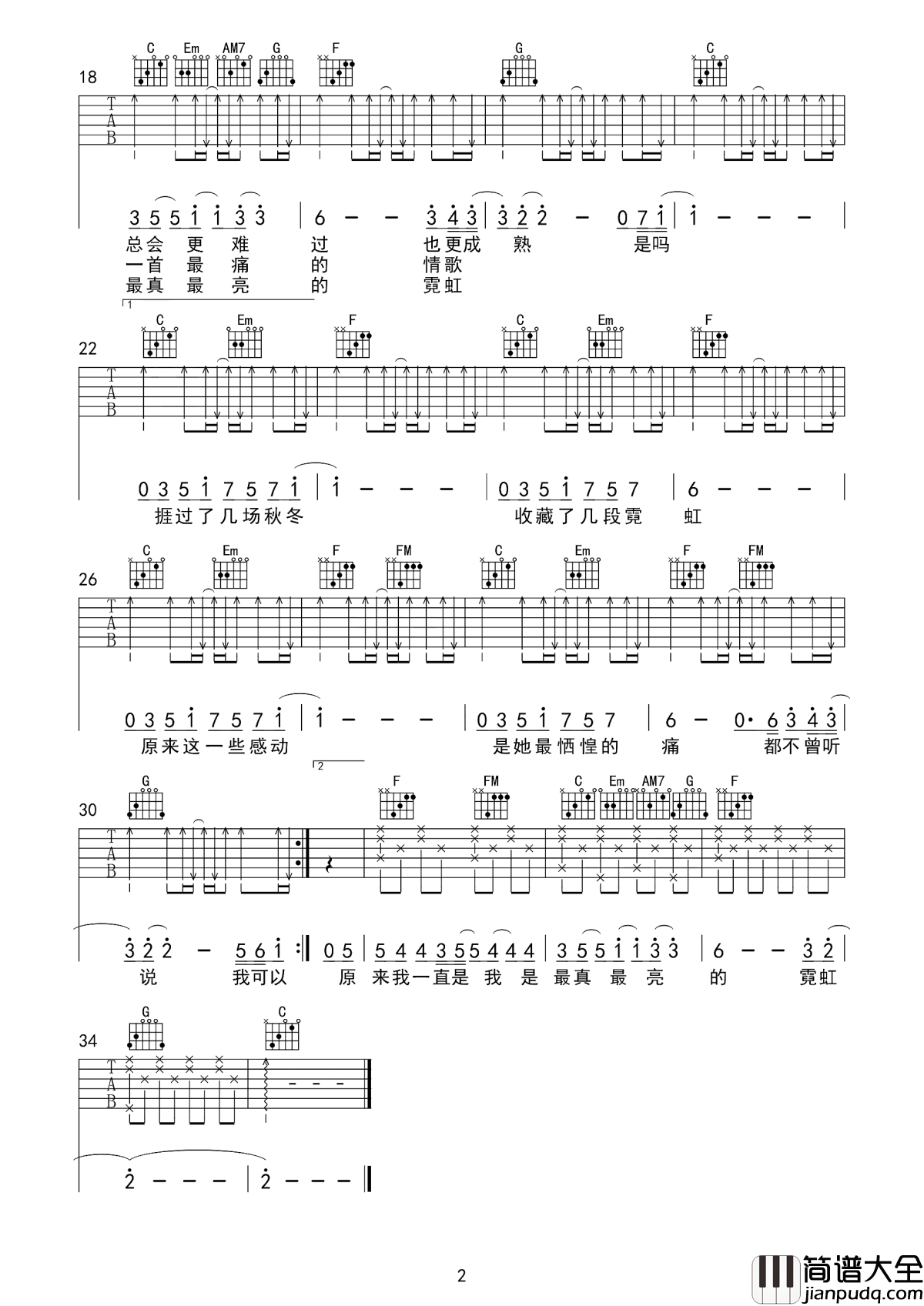 霓虹吉他谱_徐秉龙_在你变成光的时候，拼命跟随着
