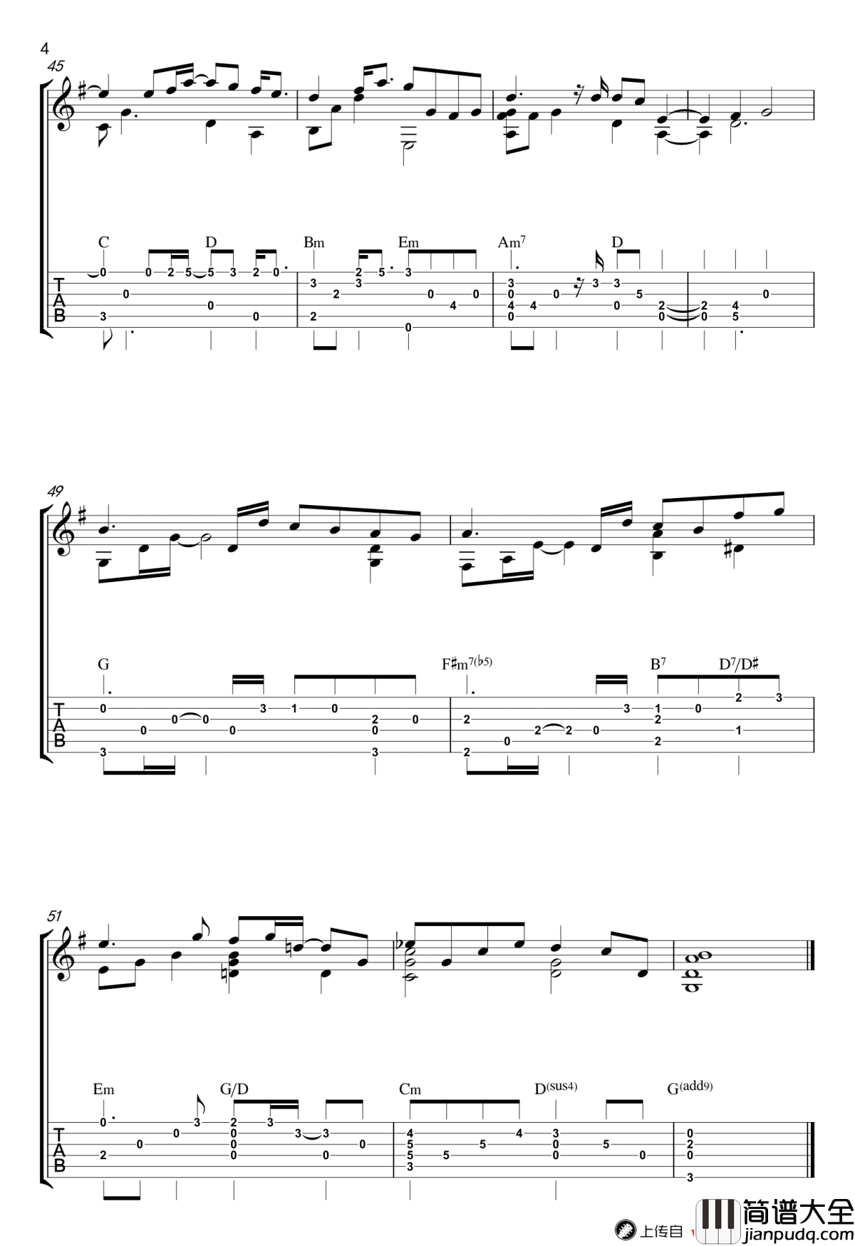 突然好想你指弹谱_五月天_吉他独奏谱_指弹演示视频