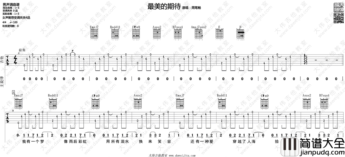 最美的期待吉他谱_男生版_周笔畅_吉他弹唱示范视频