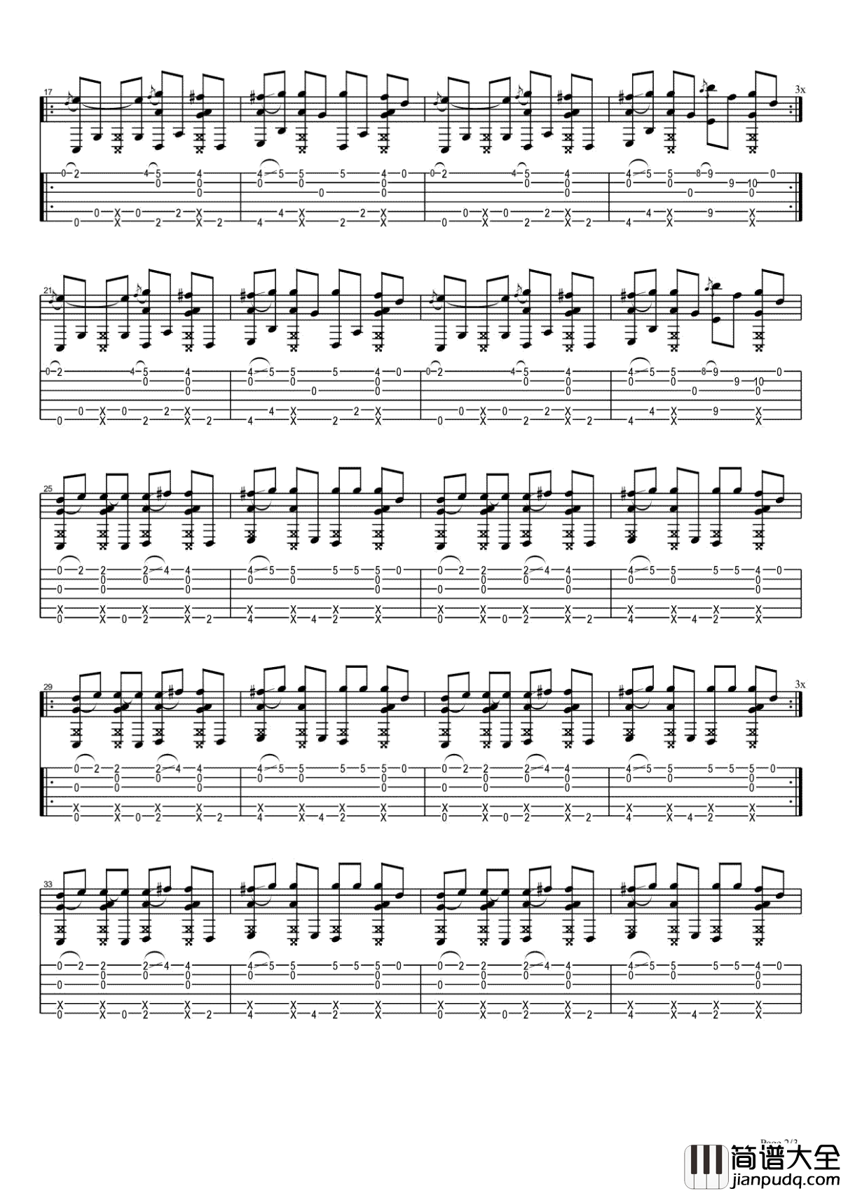 PDD洪荒之力指弹谱_Ngau_Hung吉他独奏谱_电音神曲