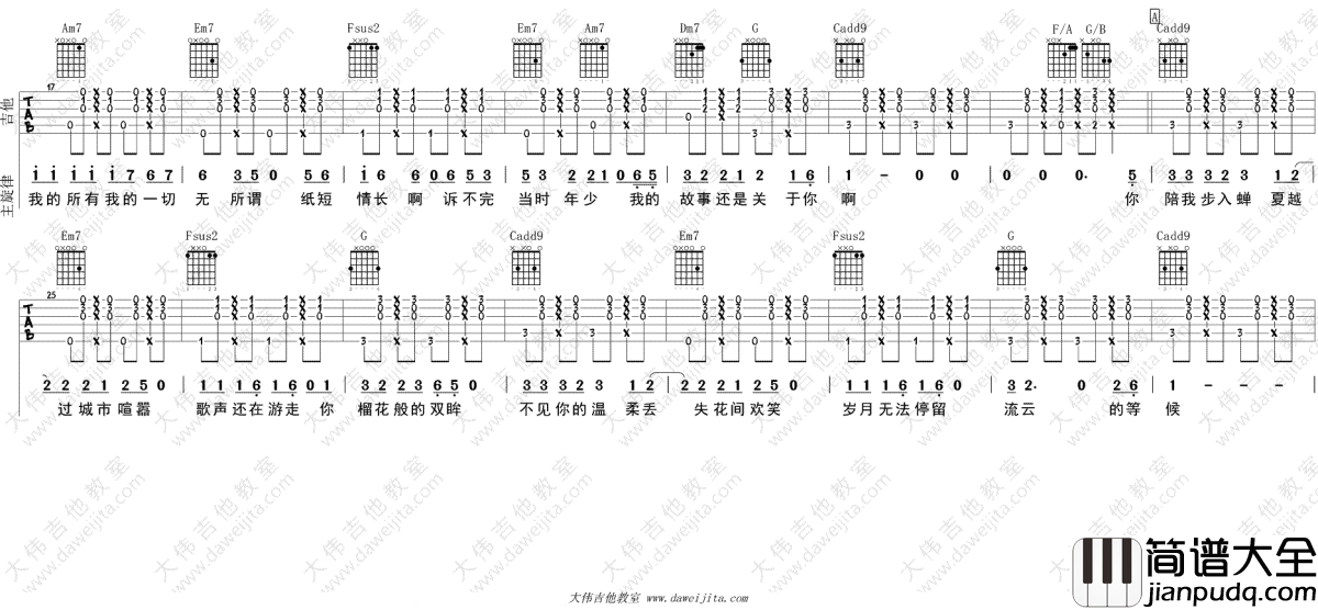 纸短情长吉他谱_C调弹唱谱_大伟吉他版本_吉他演示视频
