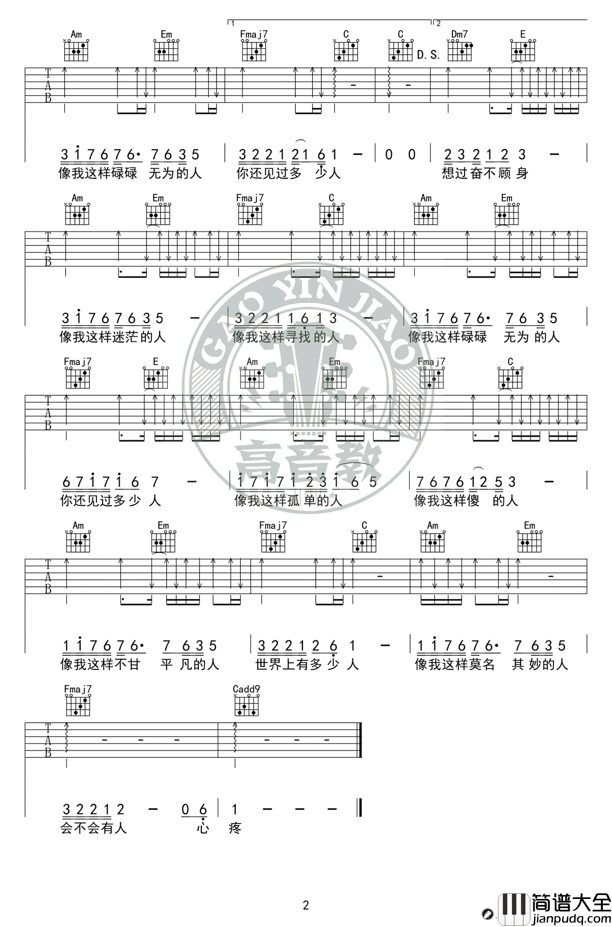 像我这样的人吉他谱_C调扫弦版_毛不易_高清弹唱谱