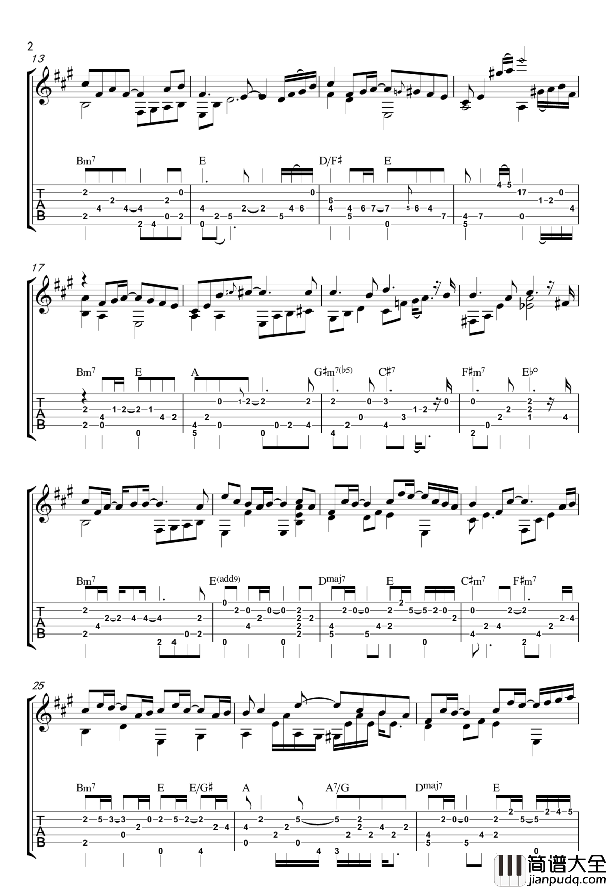 想自由指弹吉他谱_林宥嘉_罗翔编配_高清图片谱