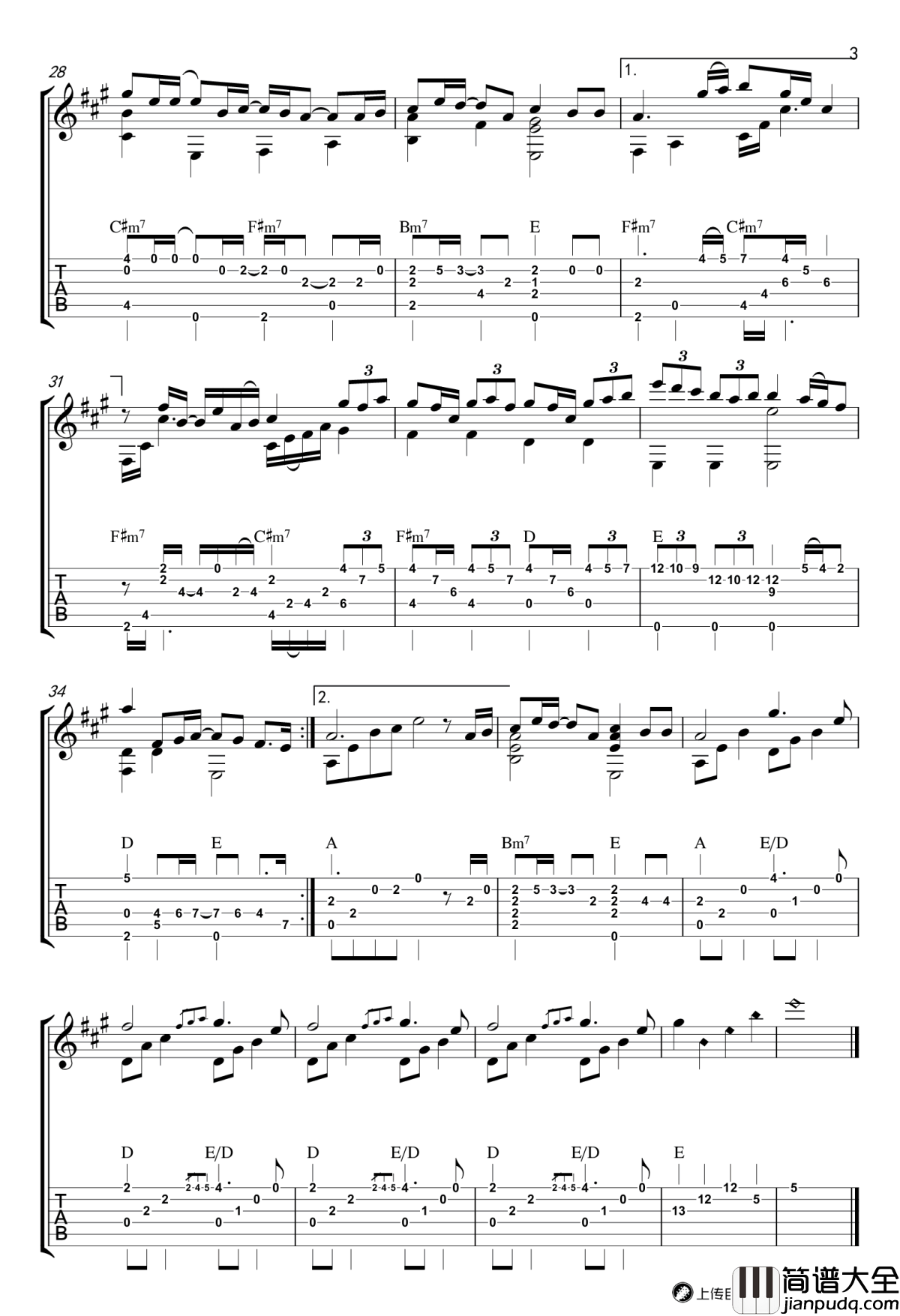 想自由指弹吉他谱_林宥嘉_罗翔编配_高清图片谱